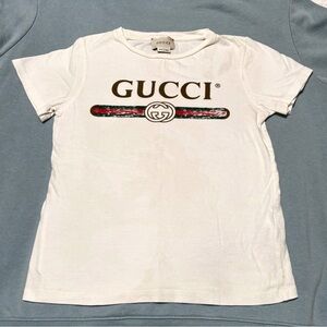 Authentic Gucci White Unisex Tee with Gold and Green Accents Sz 8